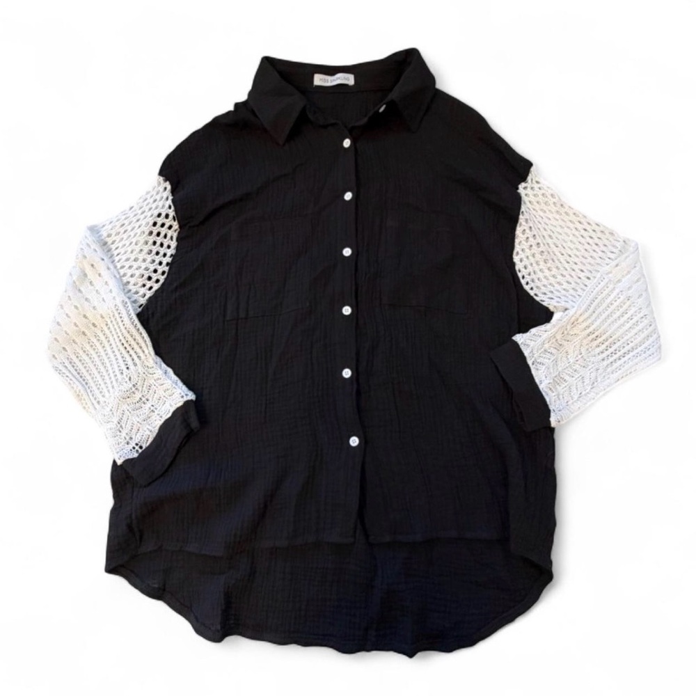 3/$20 Miss Sparkling Crochet Gauze Blouse Women’s Large Boho Summer Festival